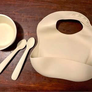 Mushie Baby Silicone Bib, Bowl, And Spoons(2) Baby Gear Feeding Utensils Infant